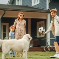 family playing soccer