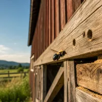 Carpenter bee going into a barn