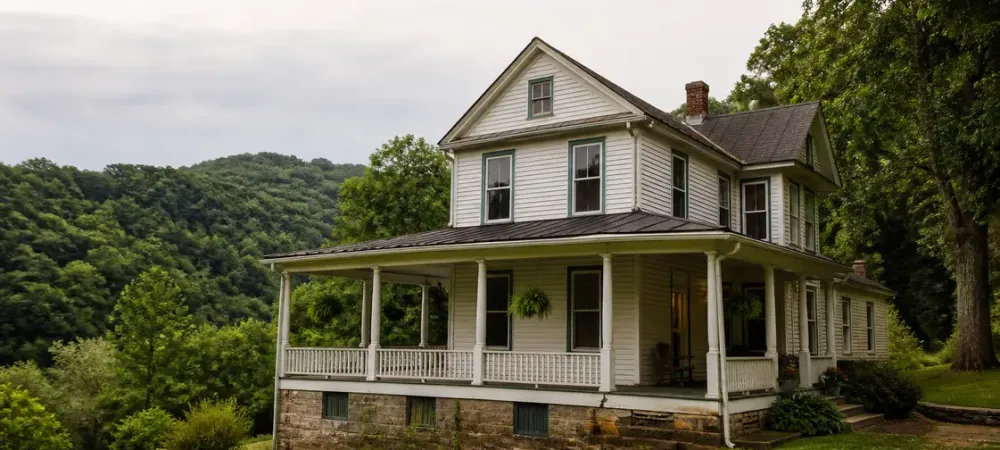 White home with wraparound porch in West Virginia