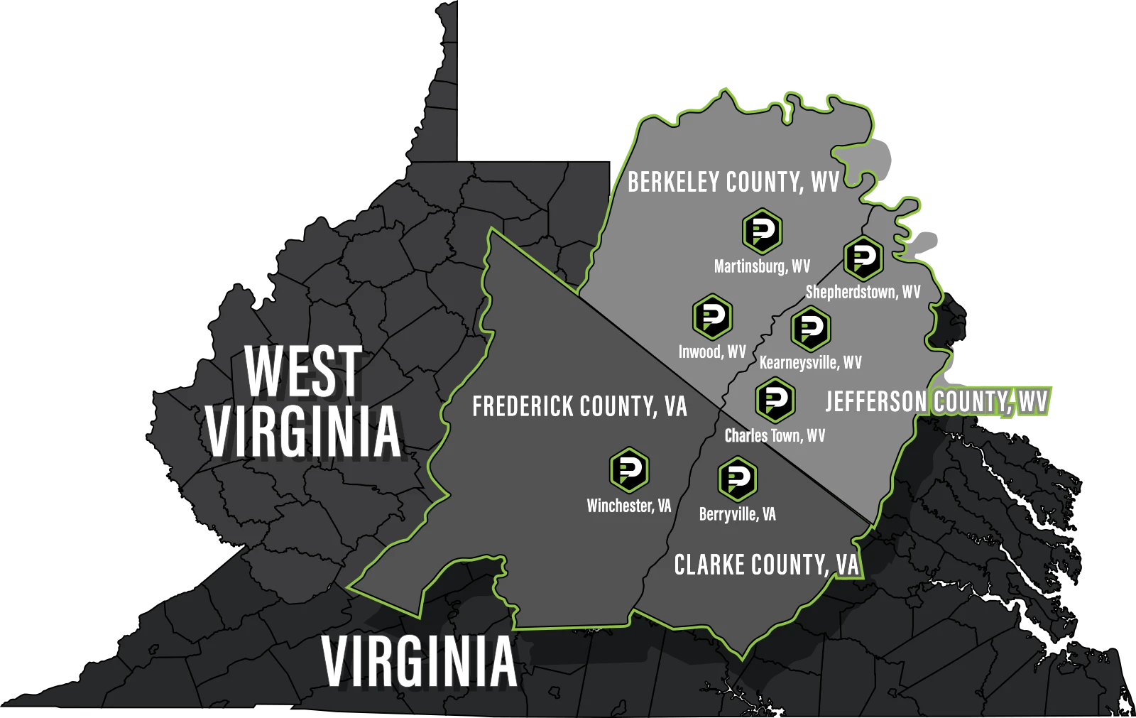 Petti Pest Control Service Area Map West Virginia and Virginia