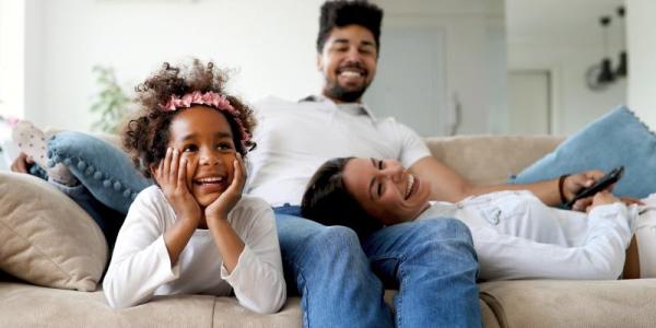 Family on couch