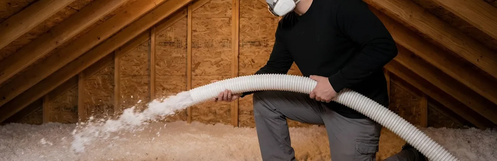 technician spraying insulation in an attic