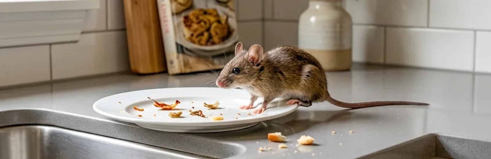 rodent mouse in kitchen next to sink