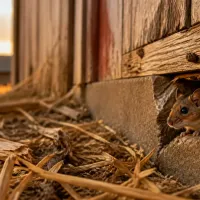 mouse poking his head of the barn