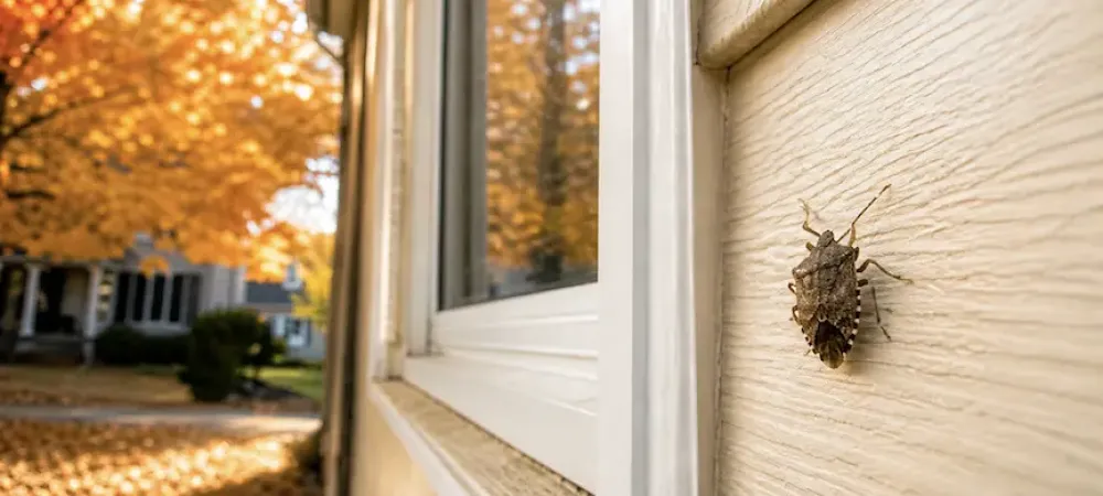 stink bug on the side of the house in the fall