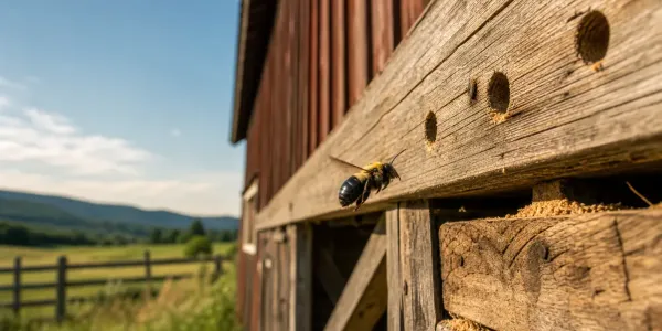 Carpenter bee going into a barn