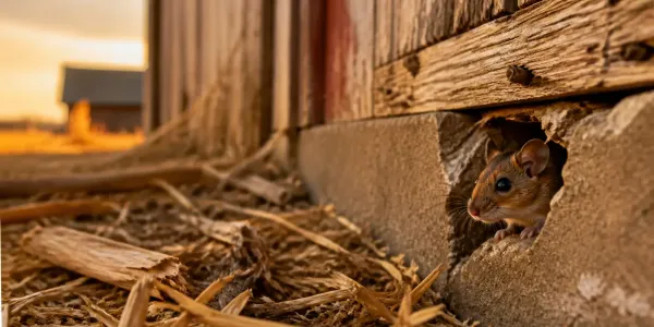 mouse poking his head of the barn